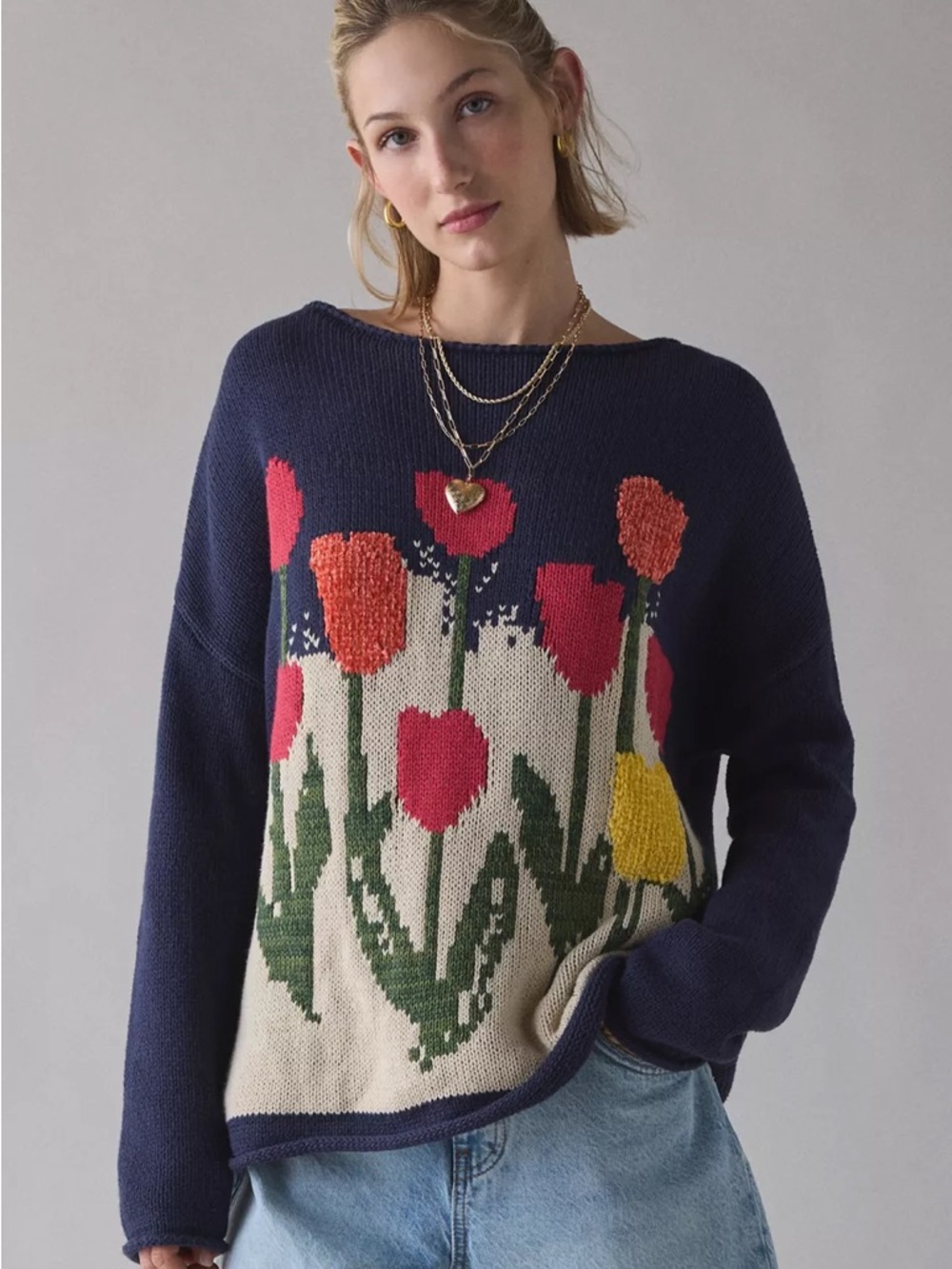 BDG Reagen Tulip Graphic Oversized Rollneck Sweater